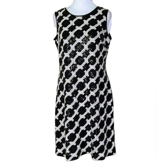 Taylor Dresses & Skirts - Taylor Womens Sheath Dress 10 Black White Sequins Cocktail Shimmer Statement